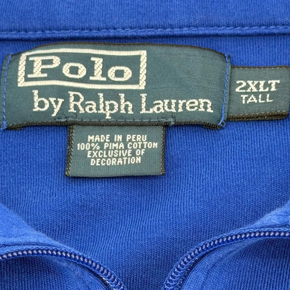 Polo Ralph Lauren Pullover Mens 2XLT Blue Pima Cotton Quarter Zip Tall Pony Logo
